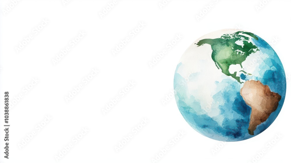 Fototapeta premium Earth with digital lines representing global technology, Watercolor style