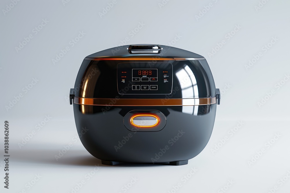 Modern rice cooker with a digital control panel isolated on white background Modern rice cooker with a digital control panel isolated on white background