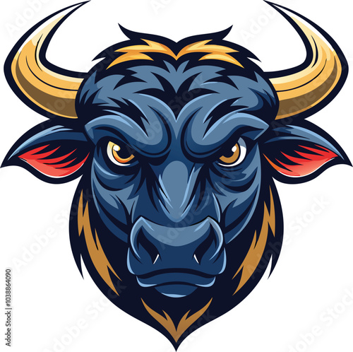 Fierce Blue Bull Mascot with Golden Horns