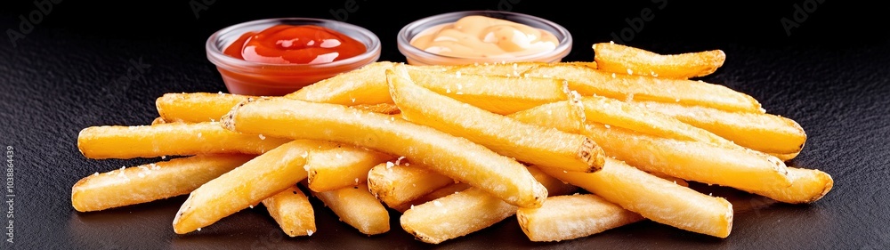Appetizing French fries with sauces. Appetizing French fries with sauces.