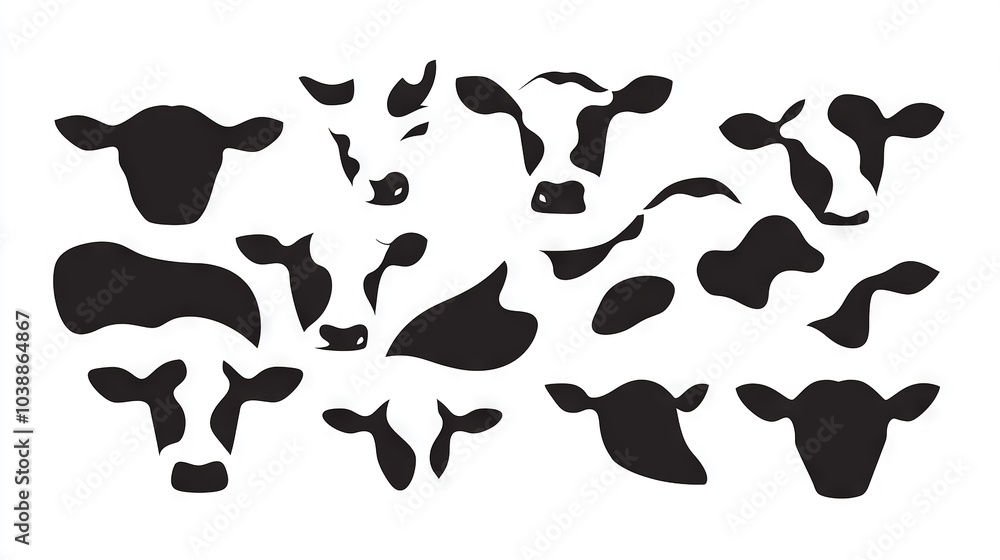 Monochrome photo of a cow's head with other cow shadows on white background Monochrome photo of a cow's head with other cow shadows on white background