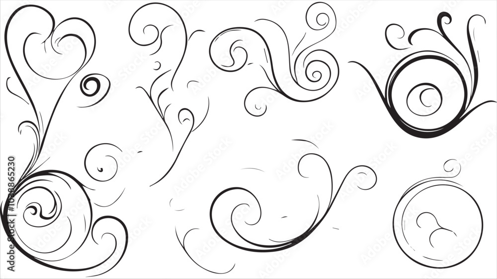 Set of vector black swirls on a white background, Set of vector black swirls on a white background,
