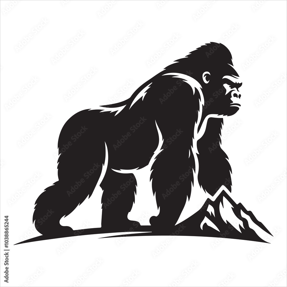 Fototapeta premium A gorilla in silhouette on a white background in a graphic illustration