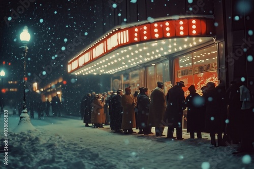 Historisches Kino im Schneefall