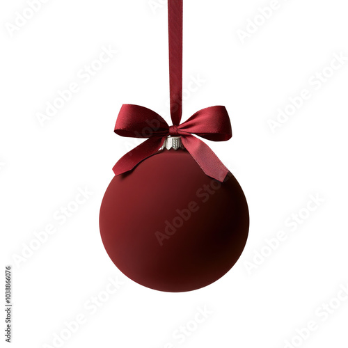 red velvet Christmas ball with ribbon and a bow, isolated on background. Generative AI photo