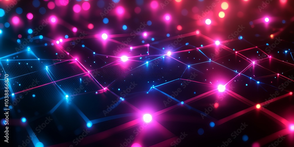 Fototapeta premium Glowing abstract futuristic connection background with digital technology elements in a deep blue space, featuring smooth lines and light patterns new beautiful stock image illustration AI