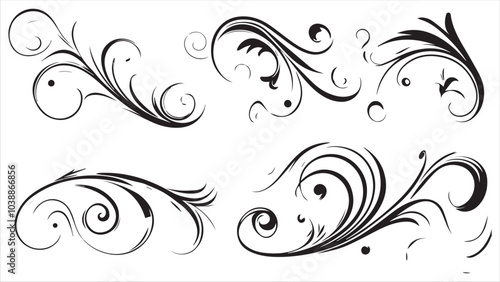 Set of vector black swirls on a white background,