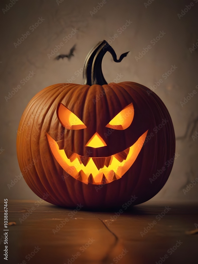 Calabaza de halloween con una sonrisa siniestra y ojos amenazantes, iluminada desde dentro, perfecta para capturar la esencia de Halloween Calabaza de halloween con una sonrisa siniestra y ojos amenazantes, iluminada desde dentro, perfecta para capturar la esencia de Halloween