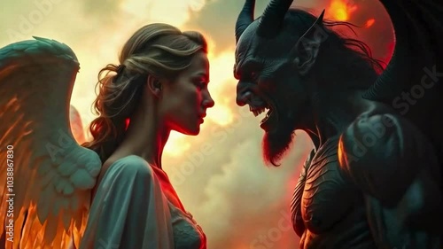 Angel and demon face to face