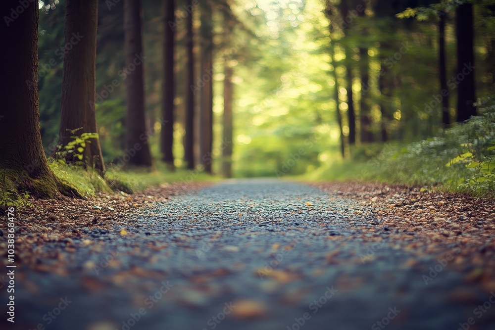 Head on view of a wooded trail Head on view of a wooded trail