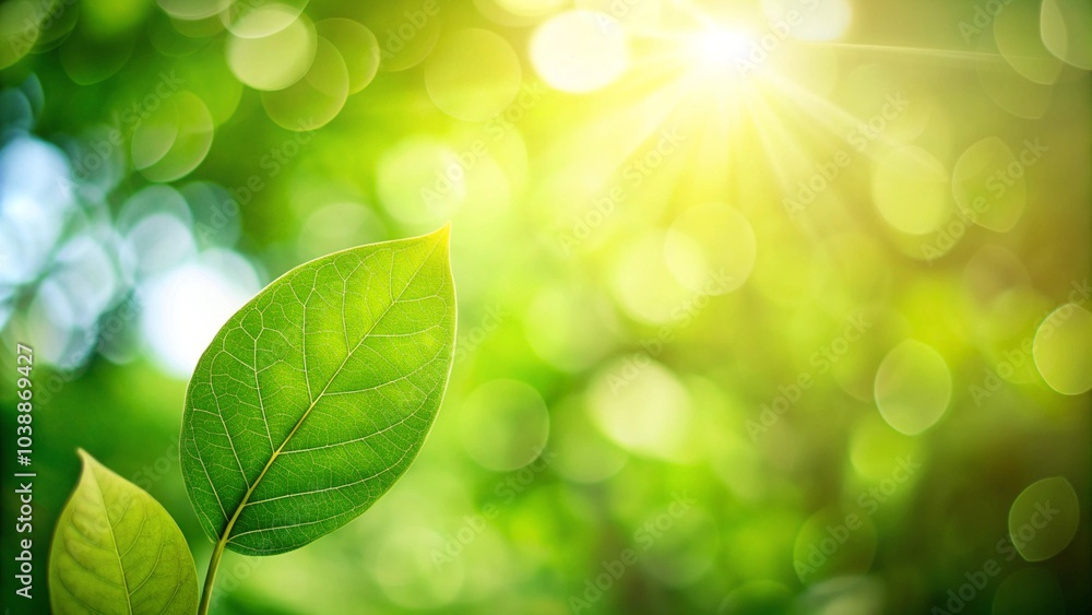 Naklejka premium Close up of nature view green leaf on blurred greenery background under sunlight with bokeh and copy space using as background natural plants landscape