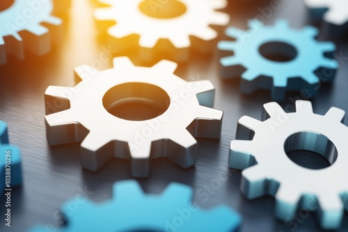 Close up of a group of gears on a table - Technology photo