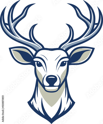Whitetail Deer Head Illustration with Antlers