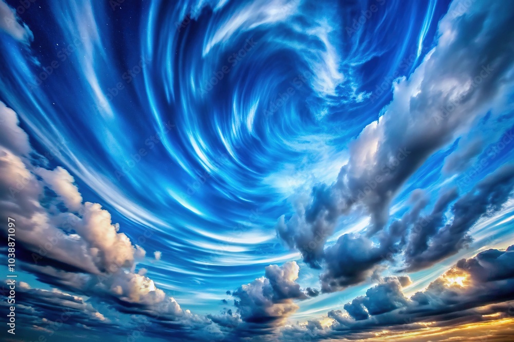 Obraz premium Enchanting blue clouds dance in a captivating time lapse, showcasing dynamic sky transformations and fluid motion patterns that evoke a sense of wonder and tranquility.
