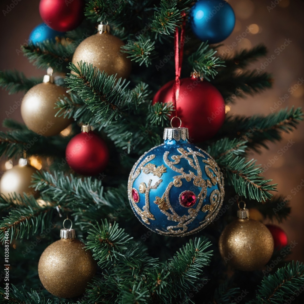 Fototapeta premium Colorful decorations light up the tree