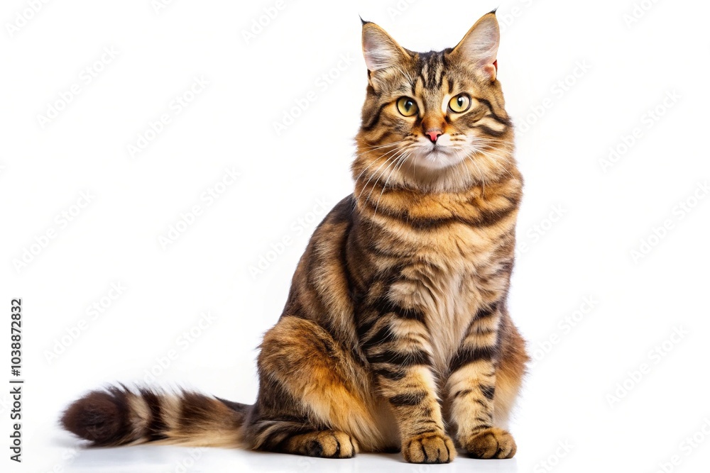 Obraz premium High-quality PNG image of a sitting American Bobtail cat, perfect for creative projects and graphic design applications. Ideal for art, marketing, and personalized designs.