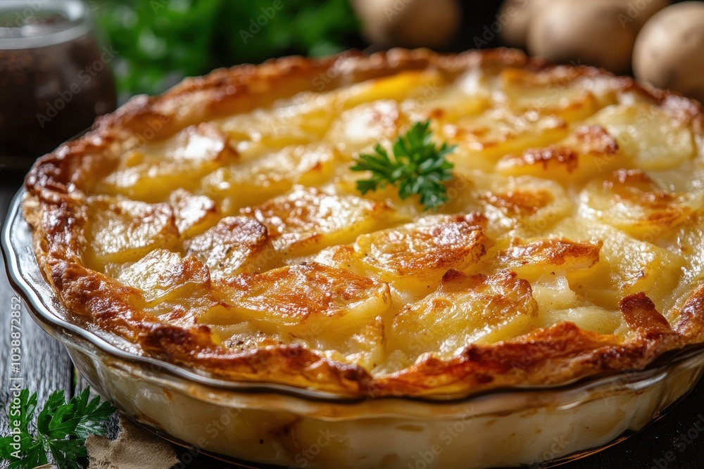 Homemade potato pie Culinary background Close up shot Homemade potato pie Culinary background Close up shot