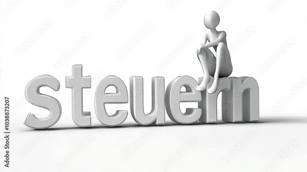 A 3D person sitting on oversized 3D letters spelling A 3D person sitting on oversized 3D letters spelling