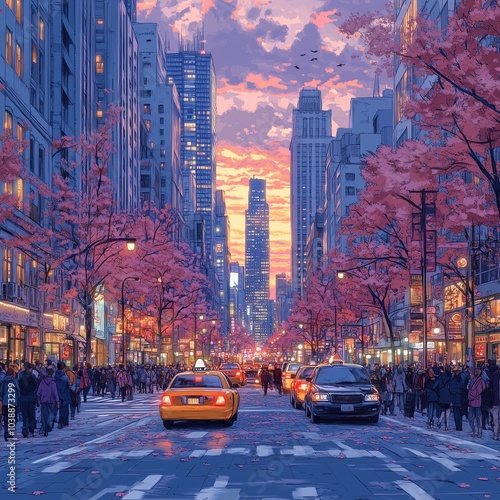 Intricate Hand-Drawn Sketch of a Bustling Cityscape with Skyscrapers and Streets