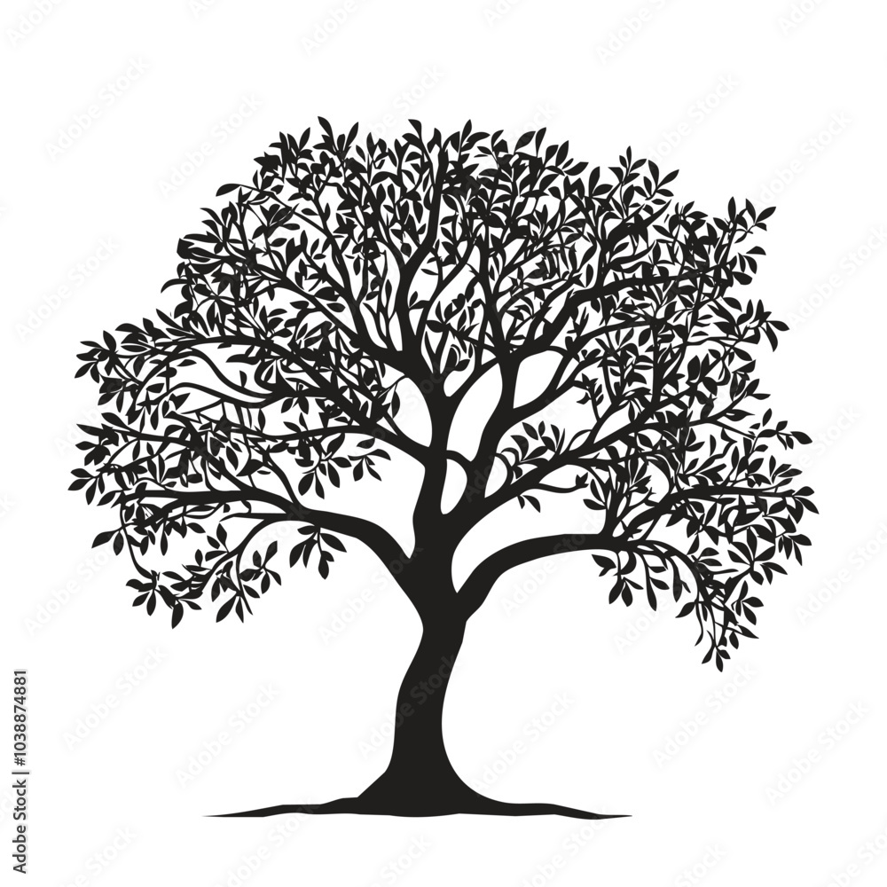 A tree with branches and leaves spreading wide, symbolizing nature and growth on a white background A tree with branches and leaves spreading wide, symbolizing nature and growth on a white background
