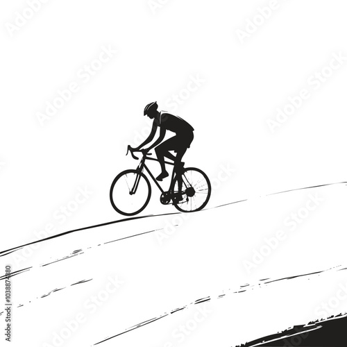 A cyclist pedaling uphill, capturing movement and determination against a bright backdrop