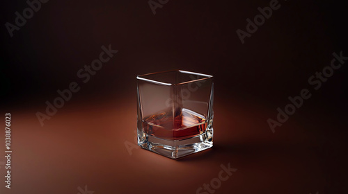 Elegant whiskey glass on brown surface with dramatic lighting photo