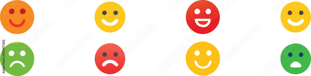 Fototapeta premium Feedback emoji icons vector. good and bad emoticon signs - Happy and Sad reaction. 5 Color faces, Smiley rating icon set , happy, neutral, sad, emojis. Vector illustration