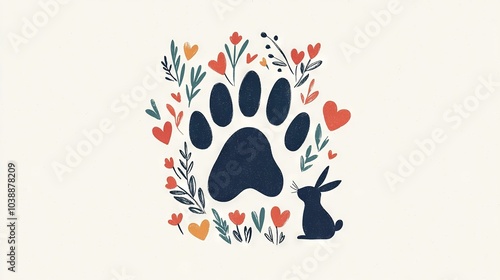   A photo of a dog's paw adorned with hearts surrounding a rabbit's foot in the center photo