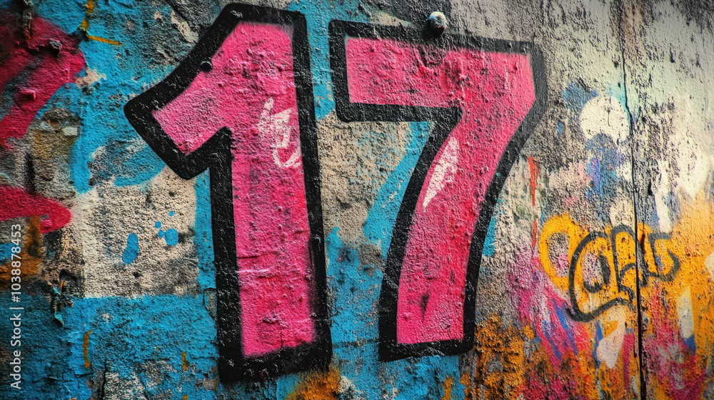 Fototapeta premium Bold Number 17 on Vibrant Colorful Background