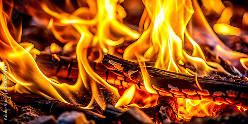 A close-up, high-definition photograph of a small but intense fire, with intricate details in the flames