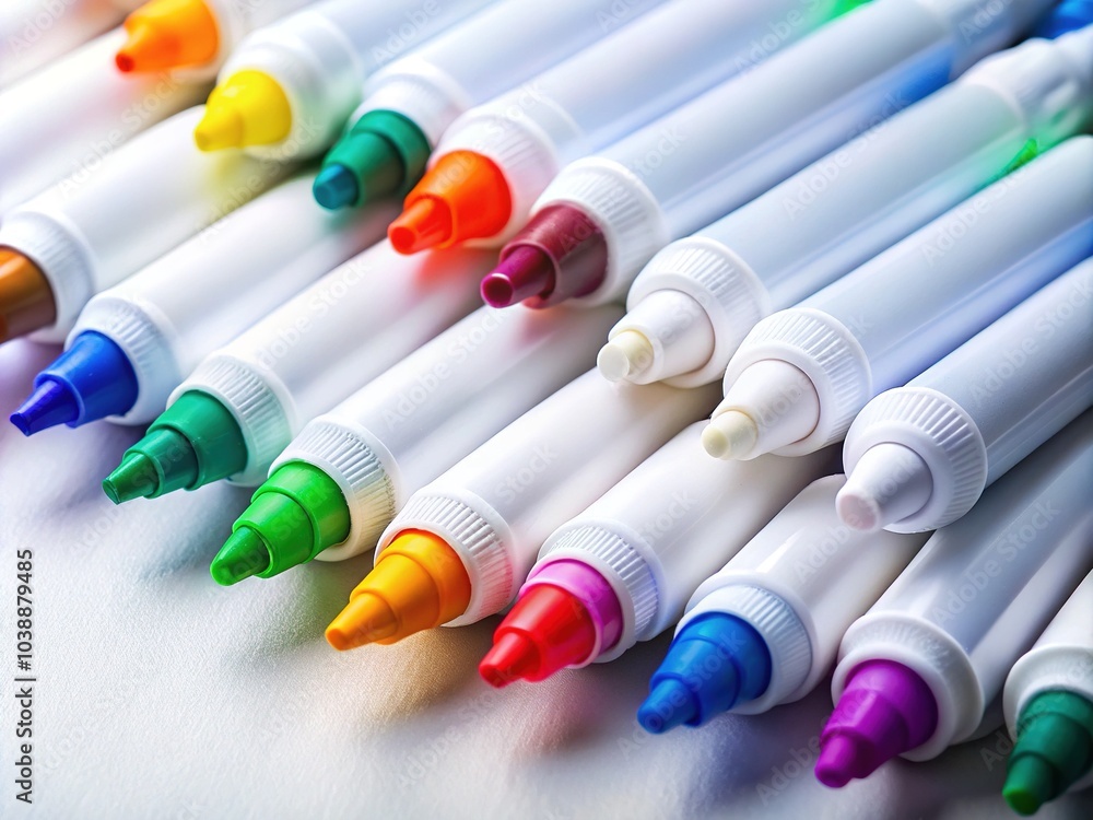 Vibrant white markers cascading onto a white canvas, ideal for creative arts, crafts, and educational projects that inspire imagination and artistic expression. Vibrant white markers cascading onto a white canvas, ideal for creative arts, crafts, and educational projects that inspire imagination and artistic expression.
