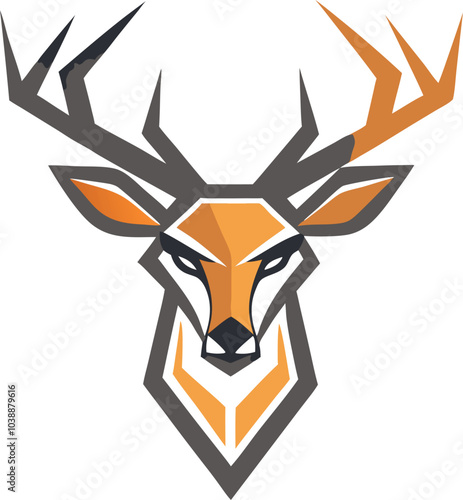 Geometric Deer Head Antler Logo Design Illustration
