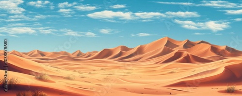 Desert dunes panoramic scene flat design front view vast sands animation vivid