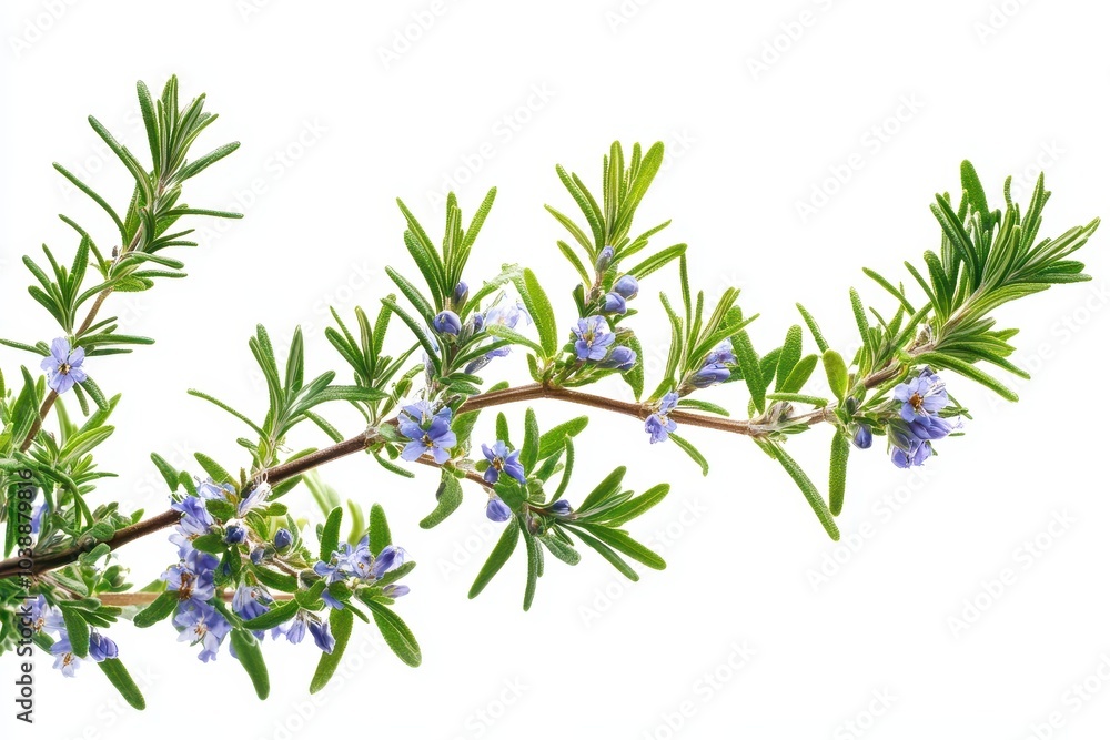 Isolated flowering sprig of aromatic evergreen herb on white background Isolated flowering sprig of aromatic evergreen herb on white background