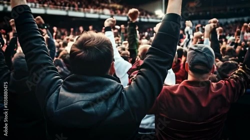 Cinematic shot of a cheering crowd on the sport event