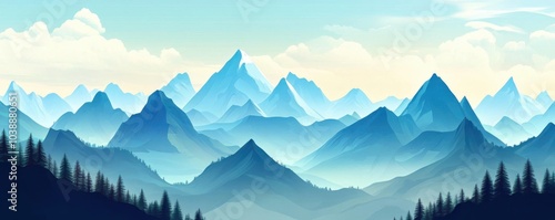 Mountain landscapes panoramic scene flat design top view majestic peaks animation Complementary Color Scheme