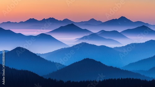  A panoramic shot of a majestic mountain range, framed by verdant trees, set against a backdrop of vibrant pink and azure skies