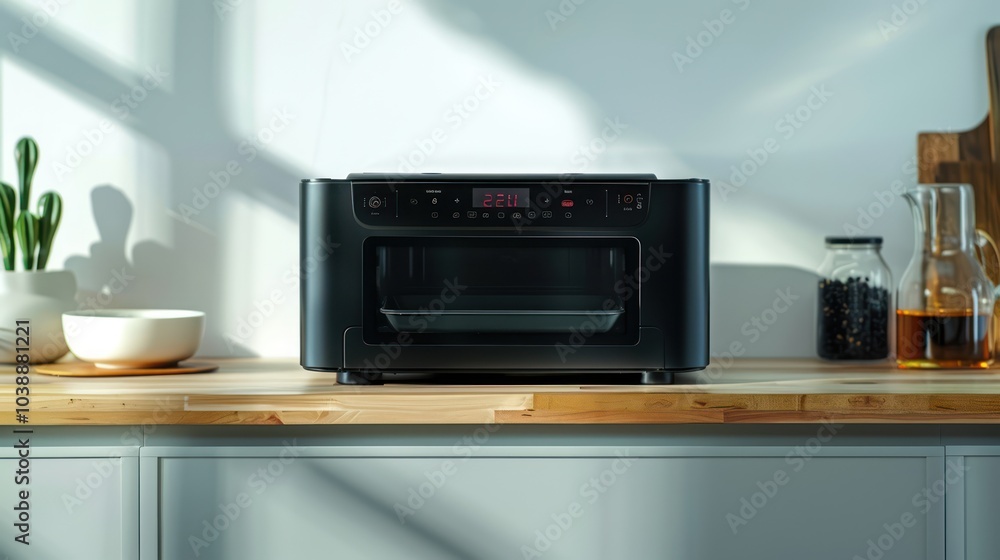 Smart countertop oven with digital display isolated on white background Smart countertop oven with digital display isolated on white background