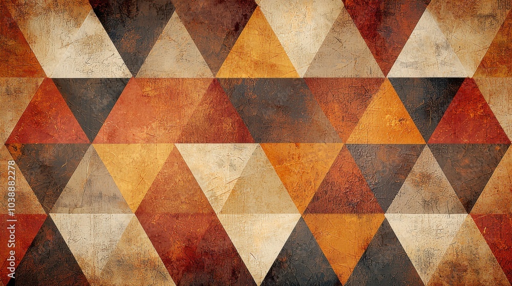 This image features a textured geometric pattern with triangles in various earthy tones such as brown, orange, and beige, creating a vibrant background. This image features a textured geometric pattern with triangles in various earthy tones such as brown, orange, and beige, creating a vibrant background.