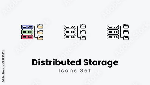 Distributed Storage Icons thin line and glyph vector icon stock illustration