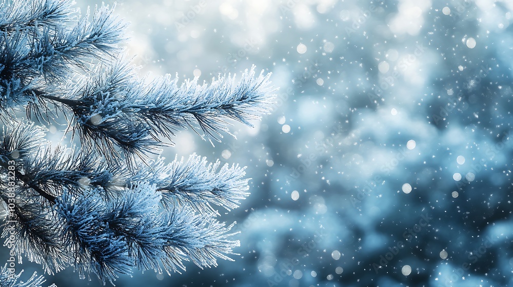 A light snowfall over frozen tree branches, the background fading into a soft winter blur. A light snowfall over frozen tree branches, the background fading into a soft winter blur.