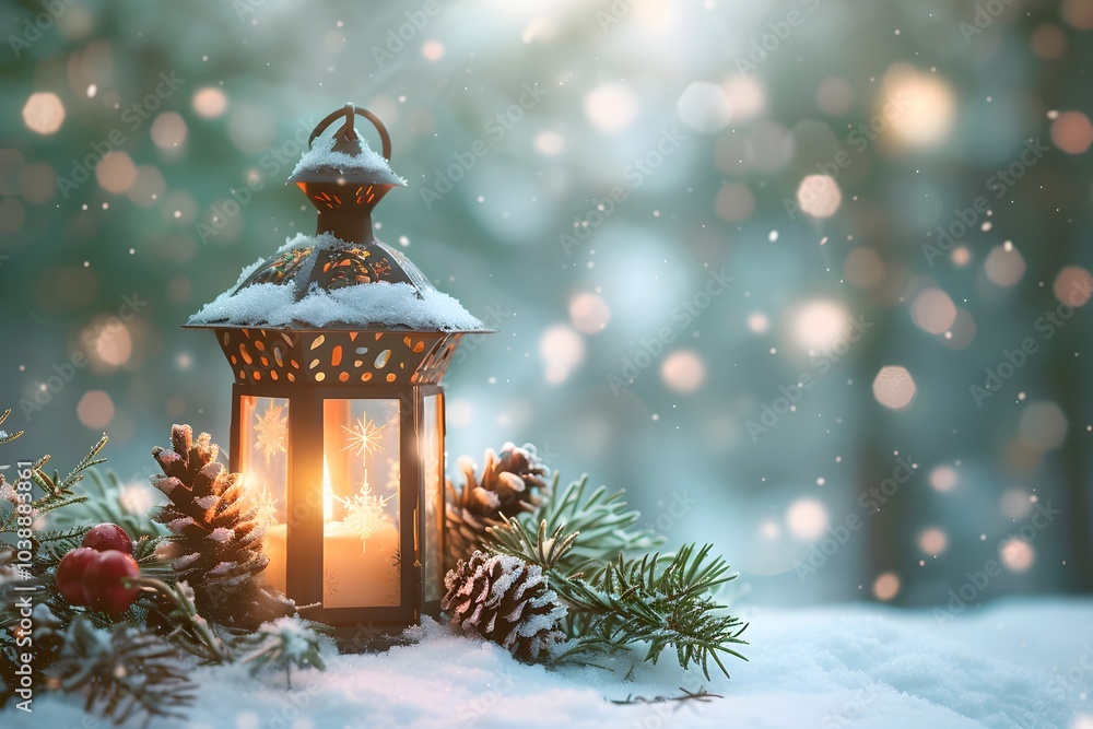 A lantern sitting on top of a snow covered ground A lantern sitting on top of a snow covered ground