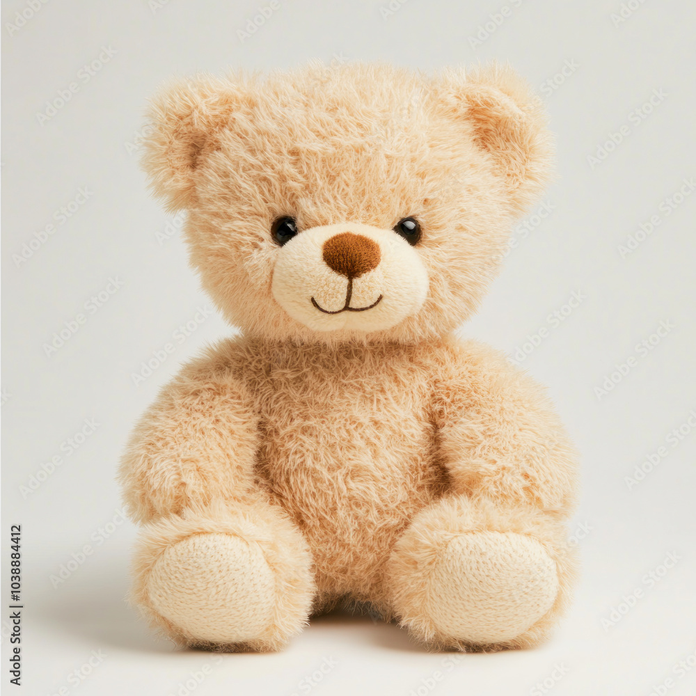 Obraz premium A cute beige teddy bear sitting on a plain background, perfect for a child's room decor or gifting on special occasions