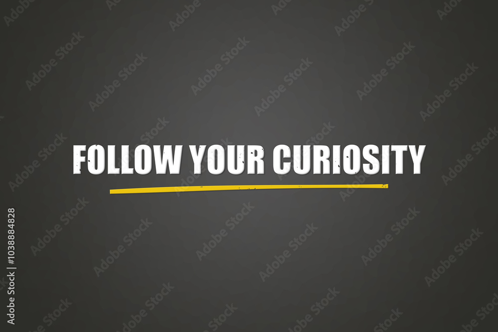 Obraz premium Follow your curiosity. A blackboard with white text. Illustration with grunge text style.