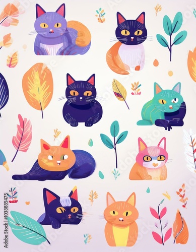 Haloween animals set kawaii doodles