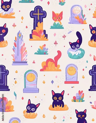 Haloween animals set kawaii doodles