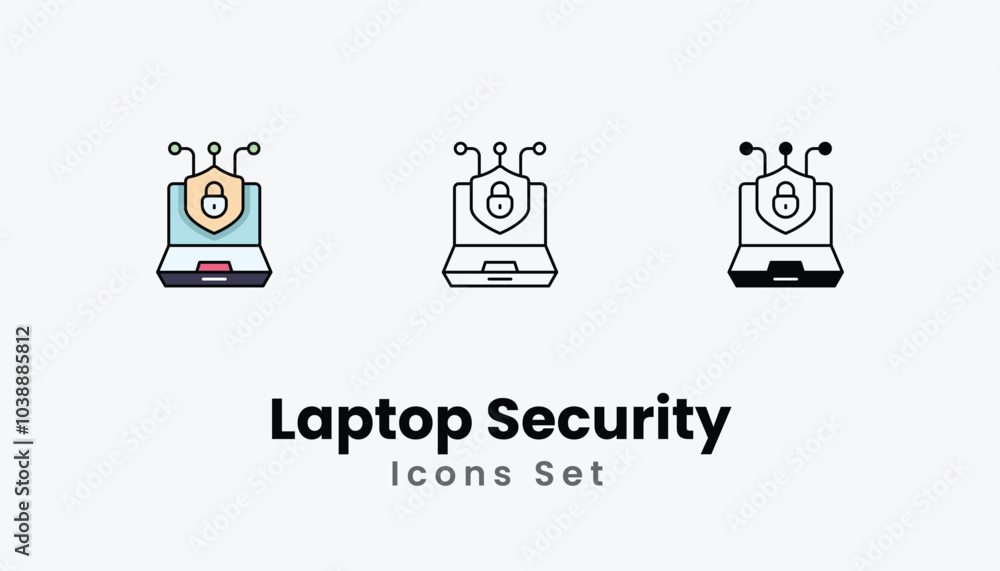 Laptop Security Icons thin line and glyph vector icon stock illustration Laptop Security Icons thin line and glyph vector icon stock illustration