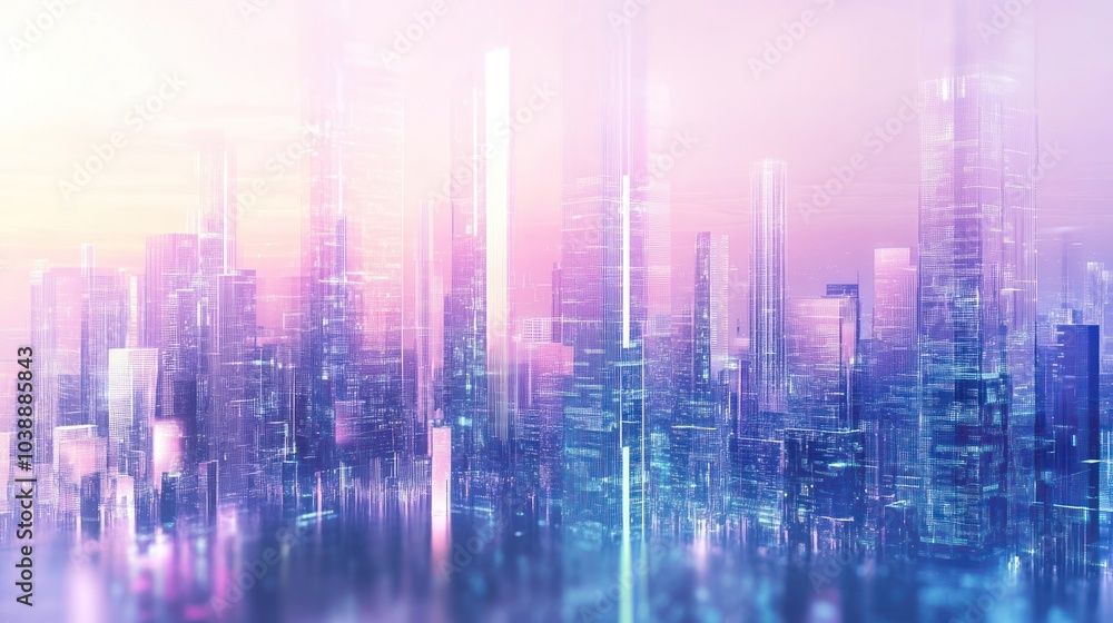A futuristic cityscape with tall, shimmering skyscrapers in pastel colors. A futuristic cityscape with tall, shimmering skyscrapers in pastel colors.