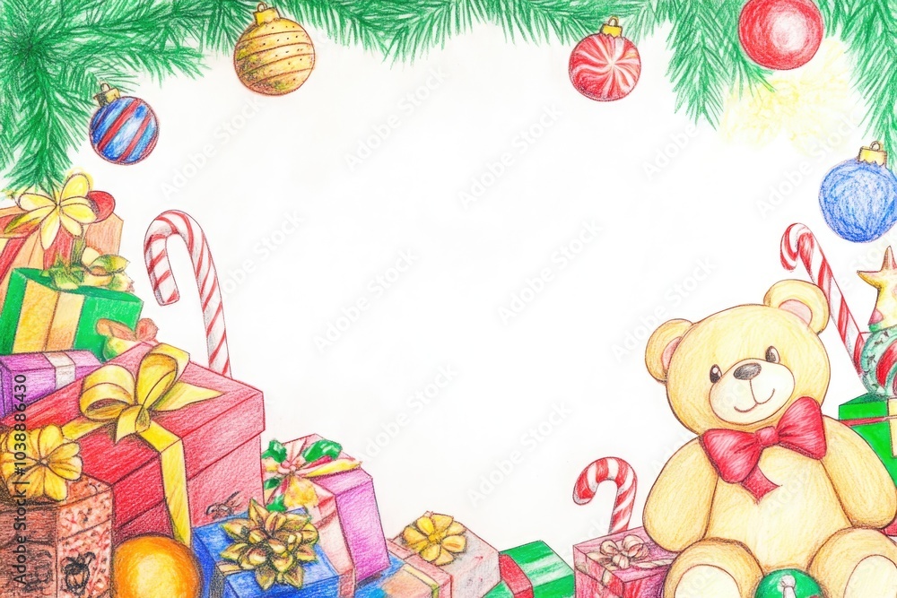 Charming Children's Christmas Drawing for Holiday Cards and Posters Charming Children's Christmas Drawing for Holiday Cards and Posters