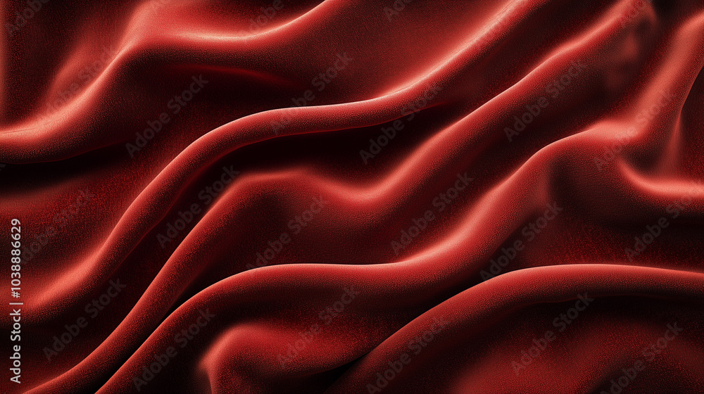 Obraz premium A close-up view of red silk fabric with soft, flowing folds that create a sense of luxury and elegance. The smooth texture and rich color. Sophistication, opulence, and sensuality, fashion, interior 